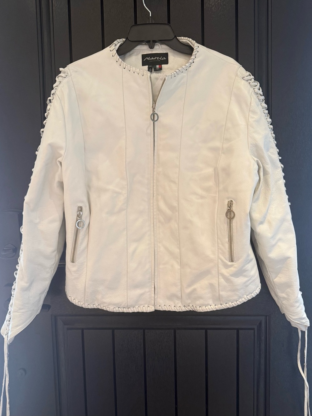 Vintage White Italian Leather Jacket: Marcia Collection, Size XL